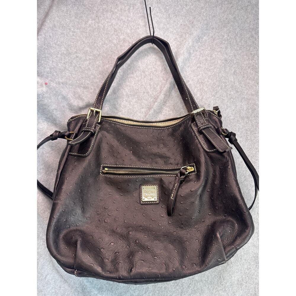 Dooney & Bourke Ostrich Embossed Leather Hobo Shoulder Bag Dark Brown
